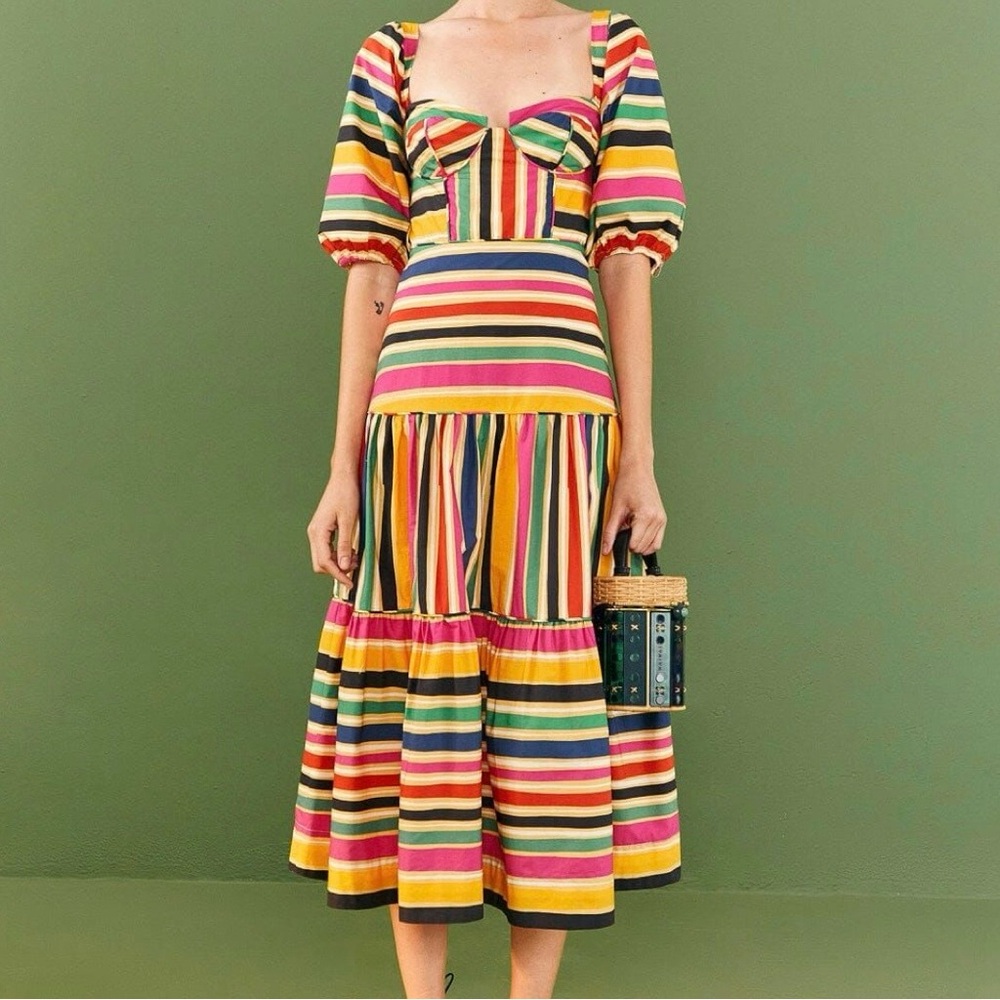 NWT Farm Rio Rainbow Stripe Midi Dress - Picture 8 of 8